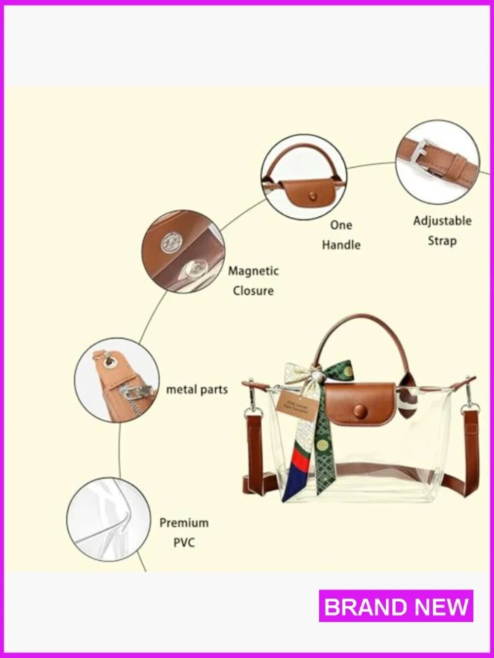 Clear Crossbody Bag Stadium Approved Concerts Sports Events with Scarf